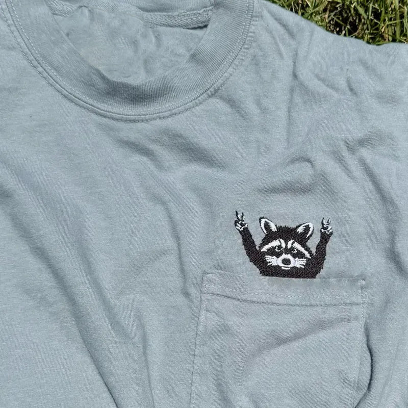 Raccoon Pocket Embroidered T-shirt