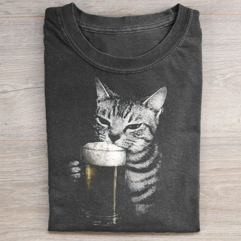 Cat Beer Y2k Vintage 90s T-shirt