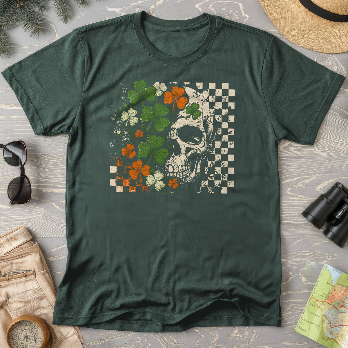 Shamrock Skull Check T-Shirt