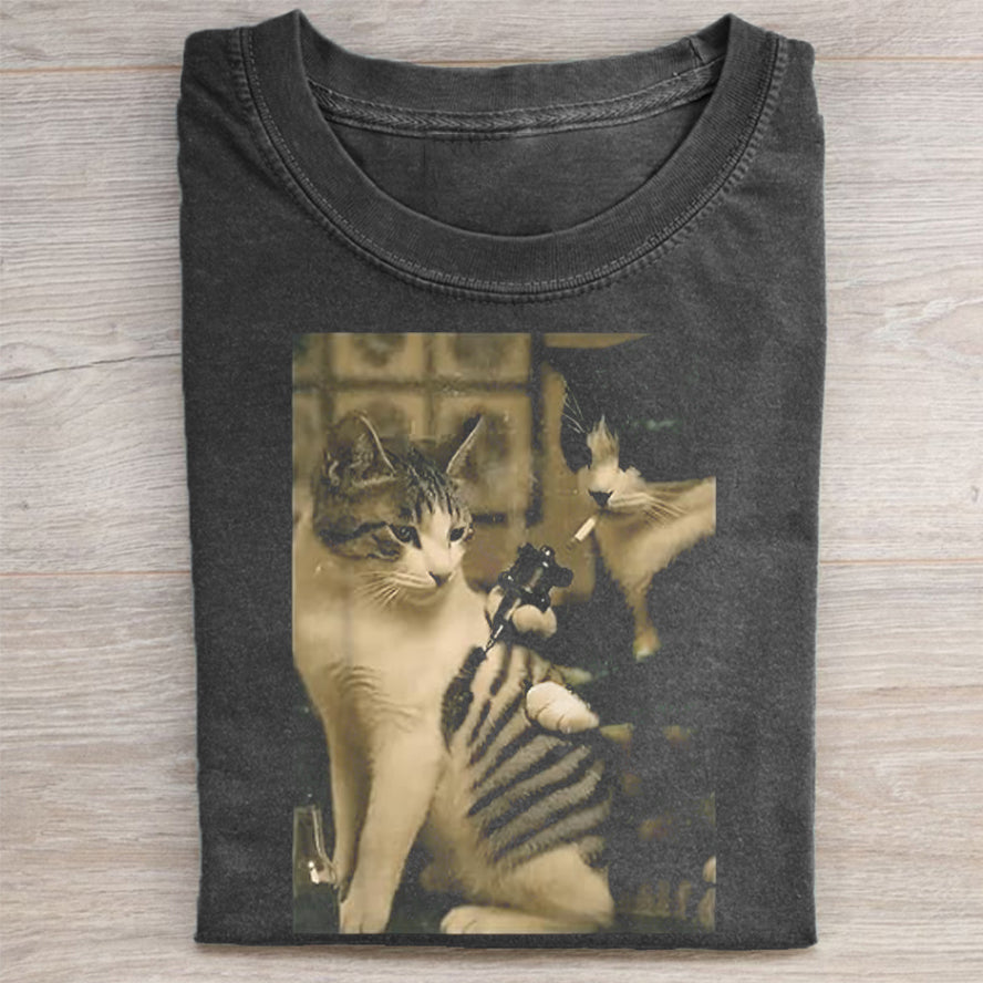 Retro Cat Tattoo Meme T-shirt