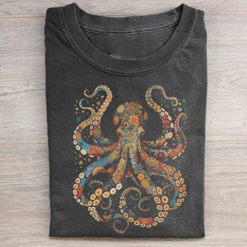 Vintage Flower Patterns Floral Octopus T-shirt