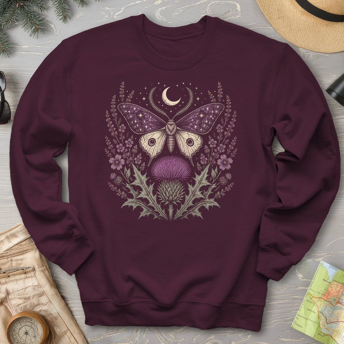 Crescent Thistle Moth Moon Sweatshirt