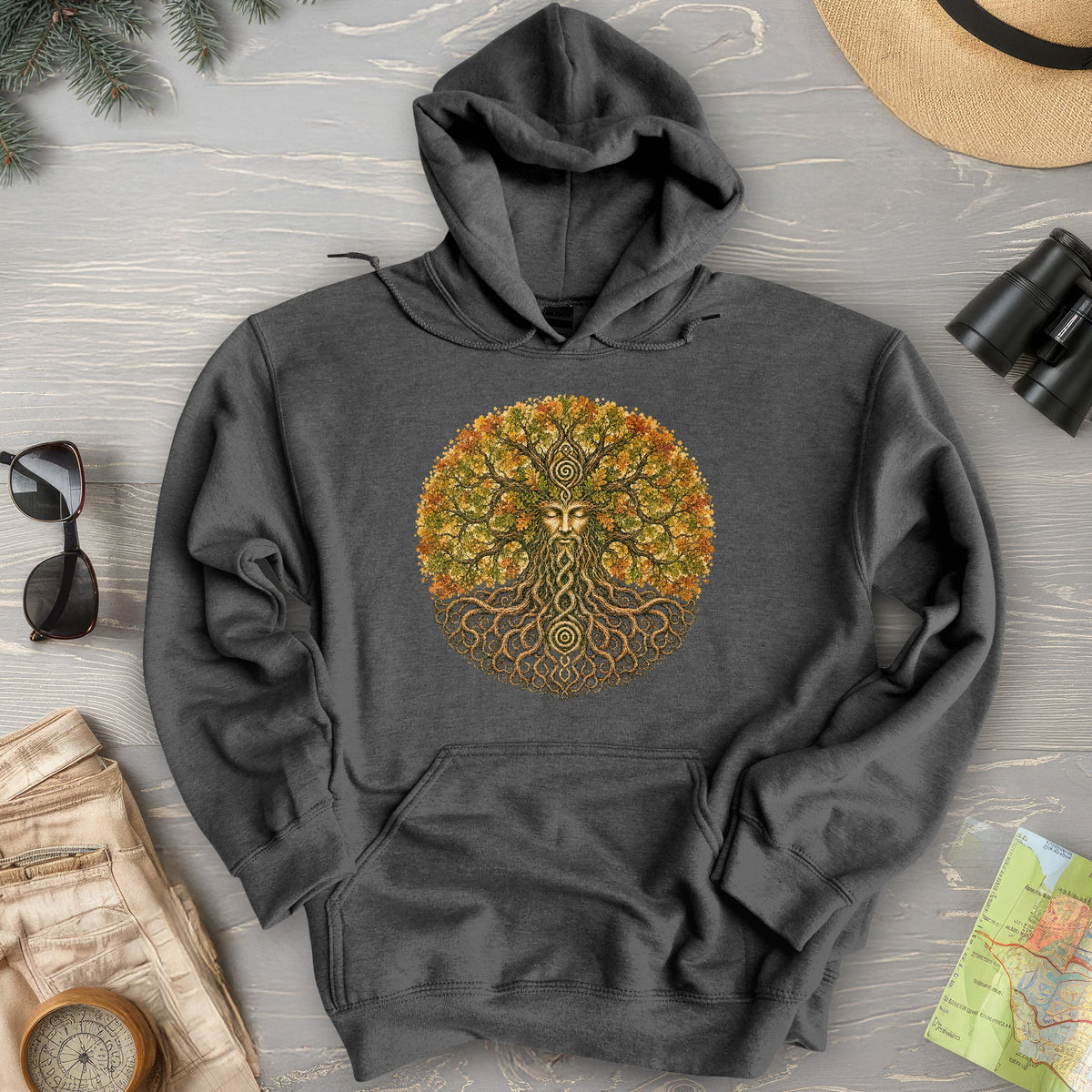Green Man Autumn Bloom Hoodie