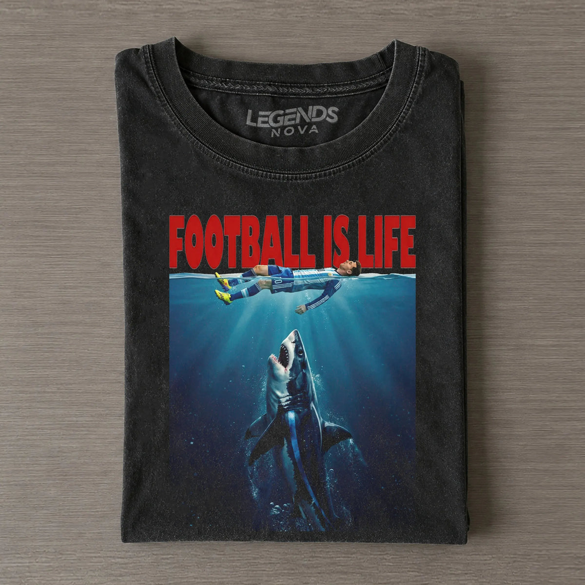 Football Is Life LM Underwater Shark Vintage Soccer V2 Tee