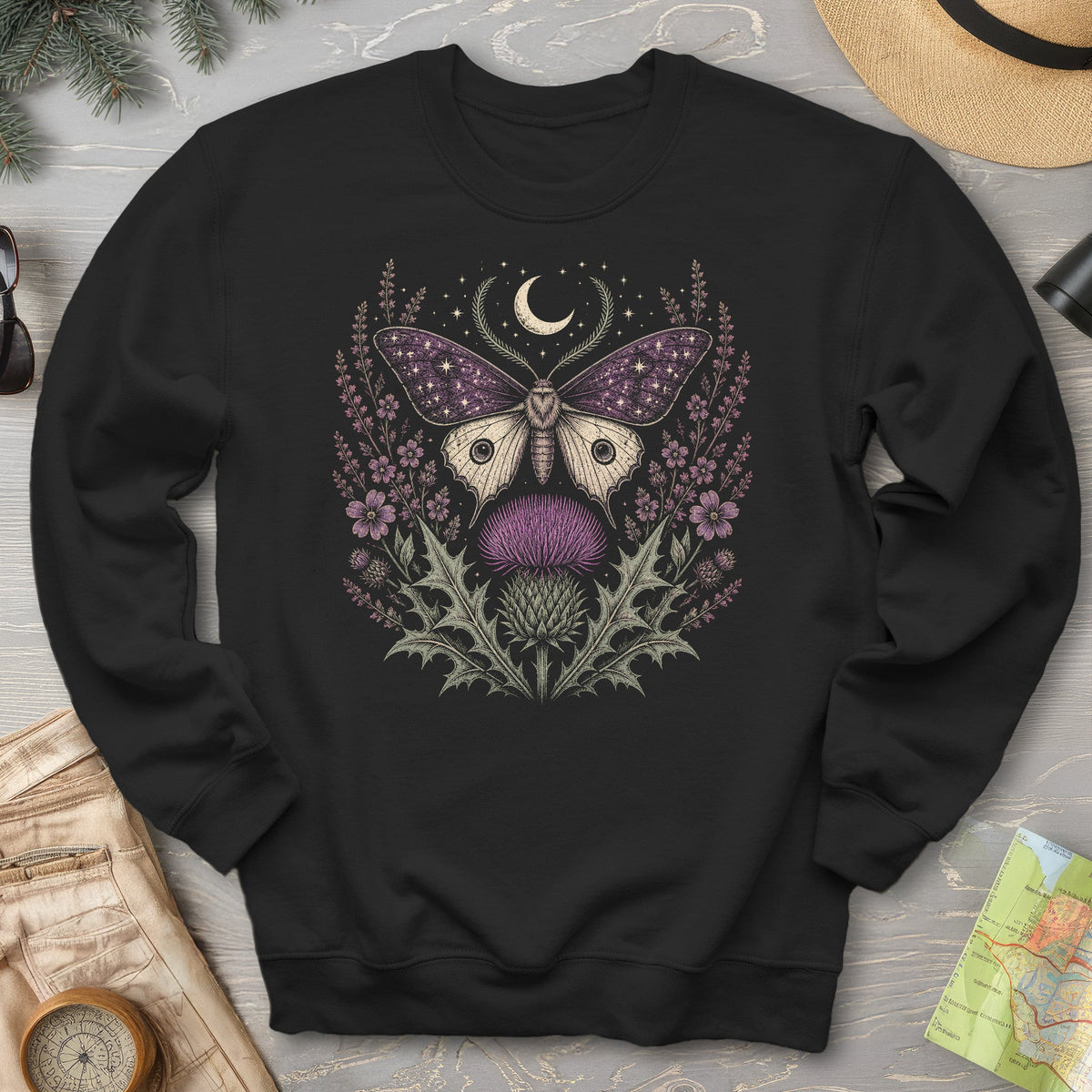 Crescent Thistle Moth Moon Sweatshirt