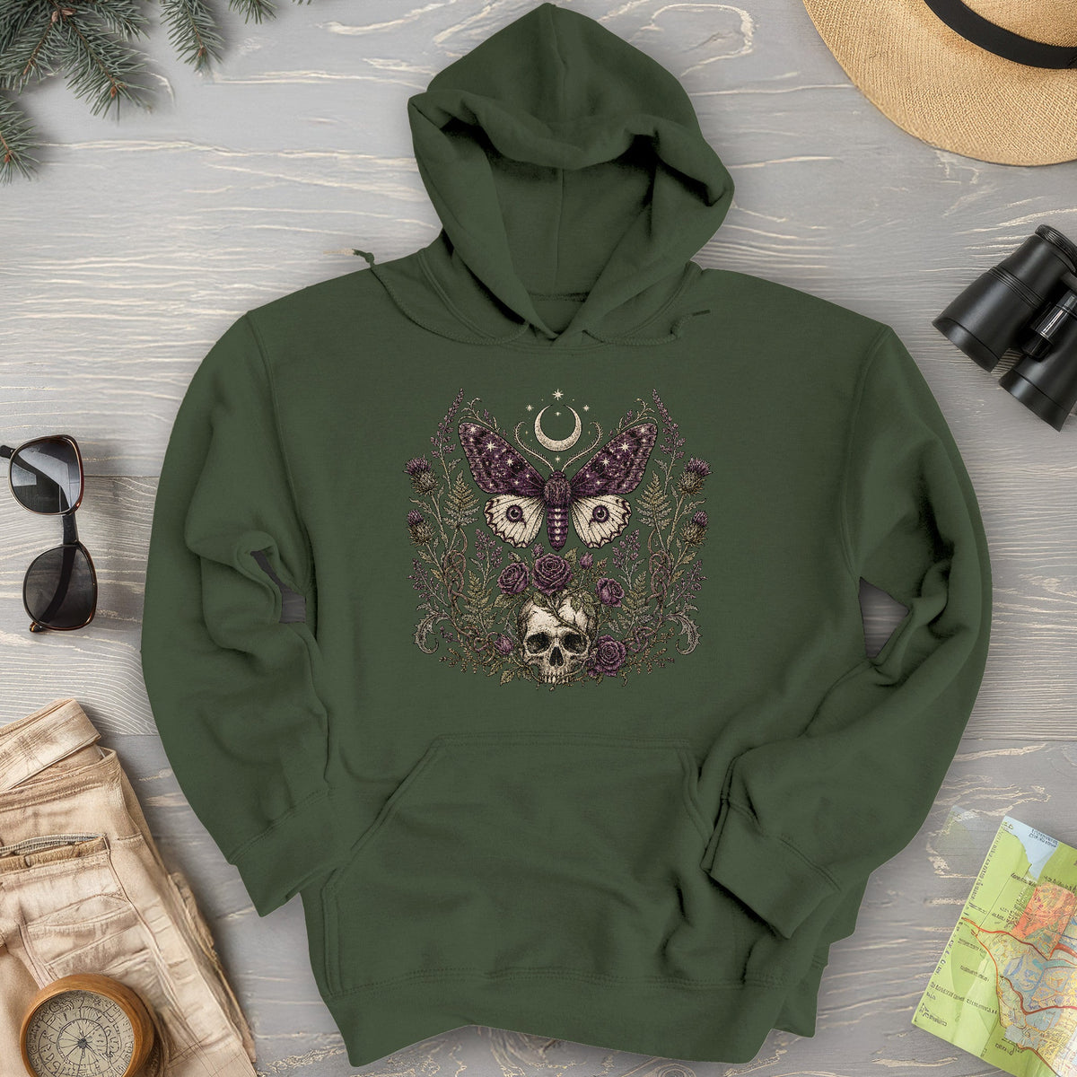Gothic Thistle Moth Hoodie