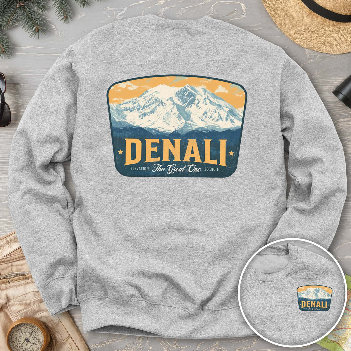 Denali "The Great One" Vintage Badge Front/Back Print Sweatshirt