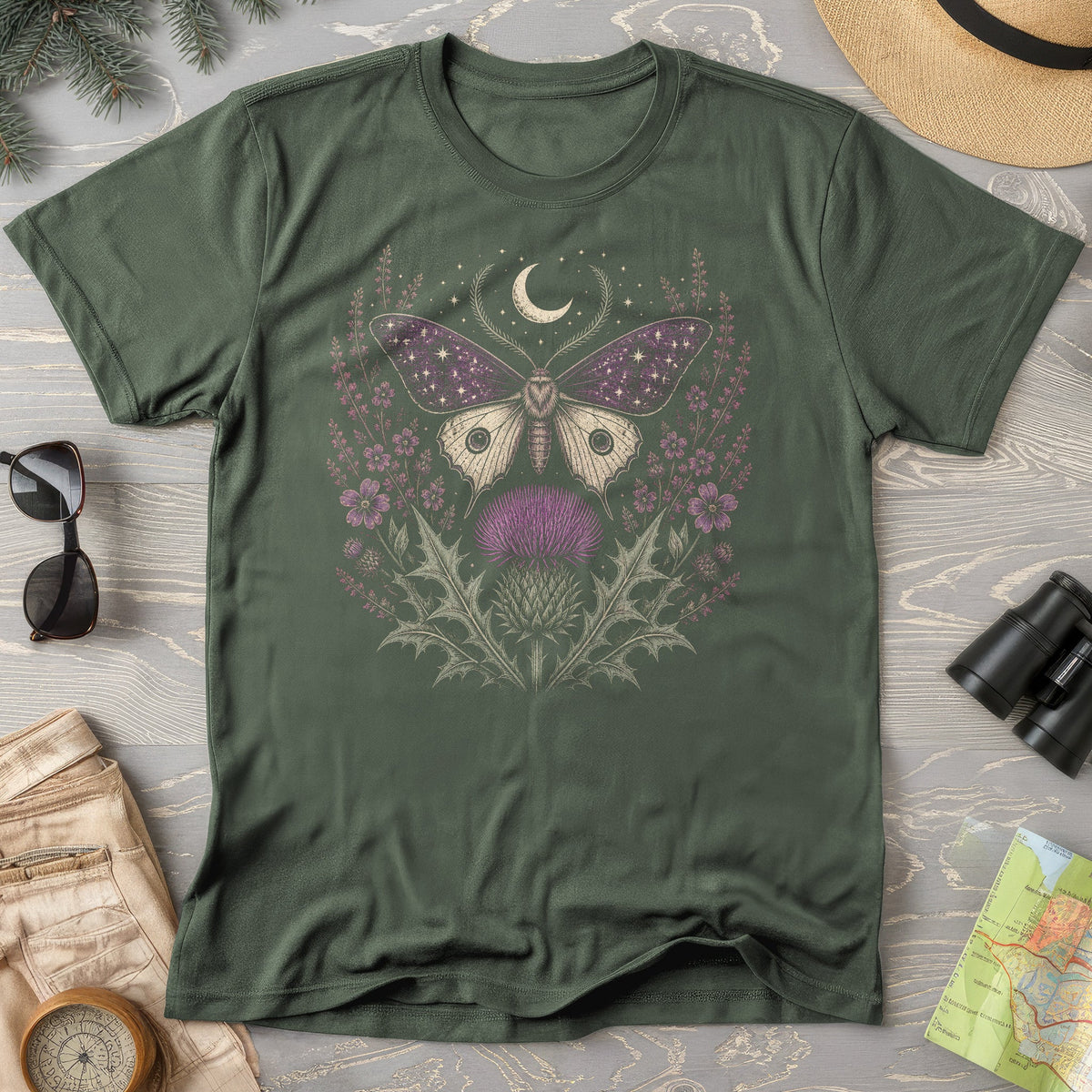 Crescent Thistle Moth Moon T-Shirt