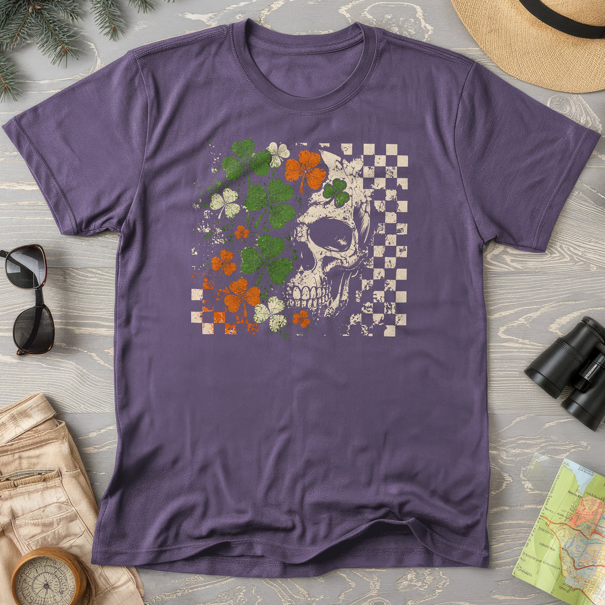 Shamrock Skull Check T-Shirt