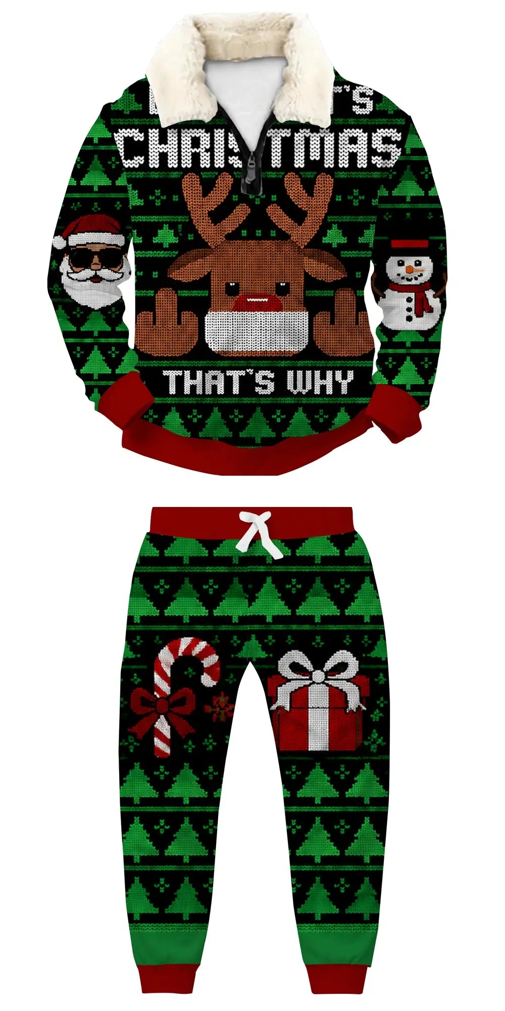 Because Christmas Ugly Quarter Zip Sweatshirt & Sweatpant Set