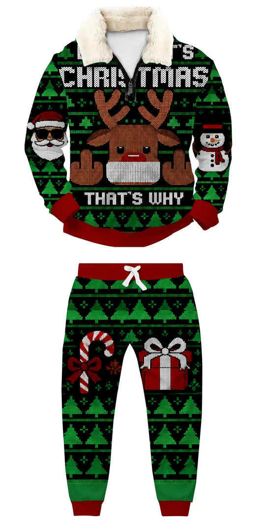 Because Christmas Ugly Quarter Zip Sweatshirt & Sweatpant Set