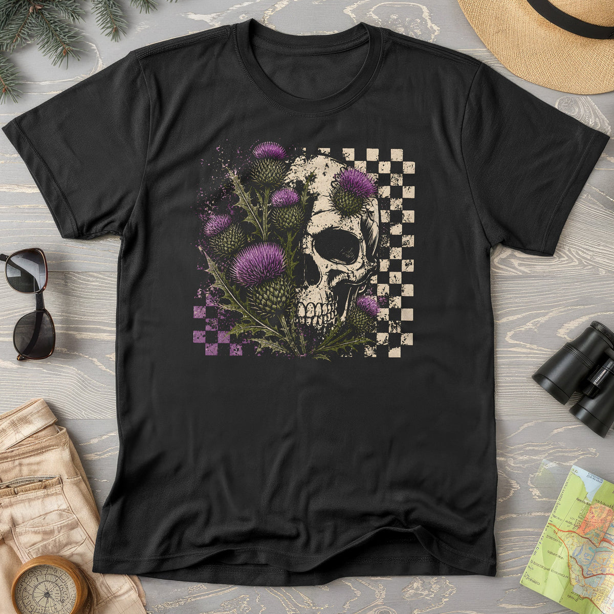Thistle Skull Check T-Shirt