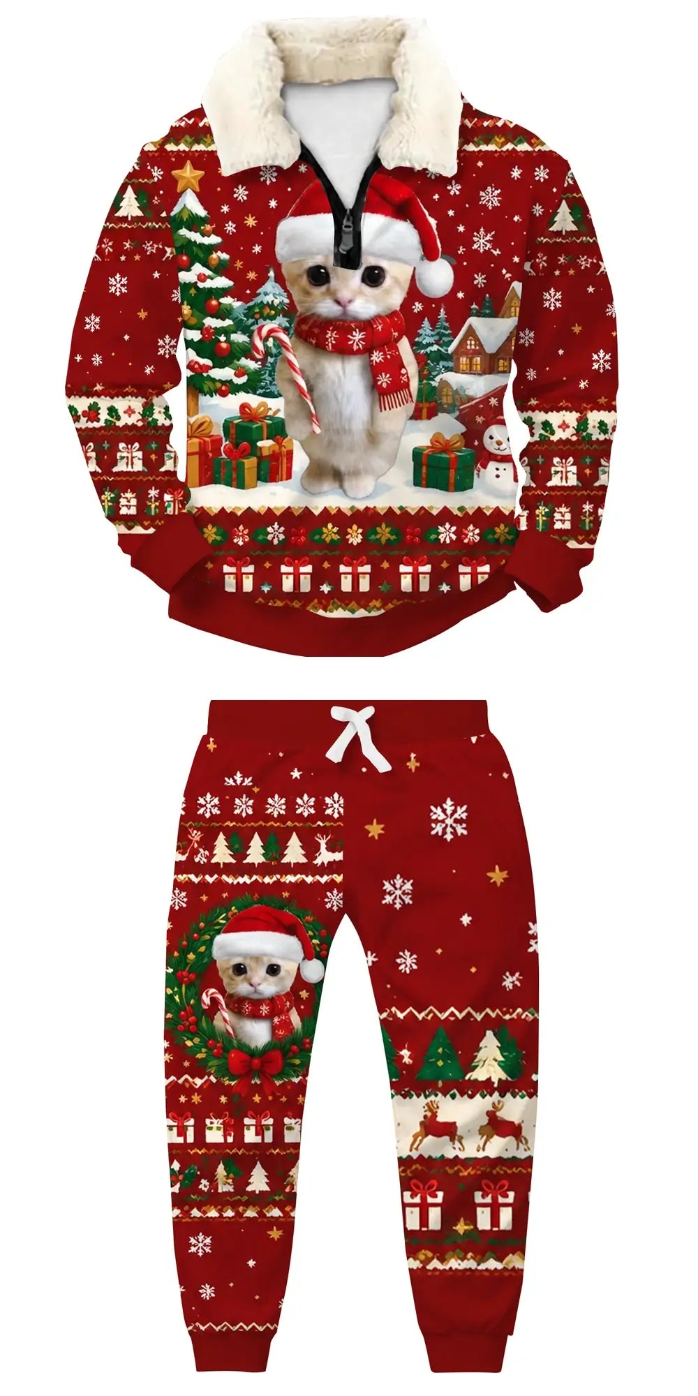 Cat Ugly Quarter Zip Sweatshirt & Sweatpant Set