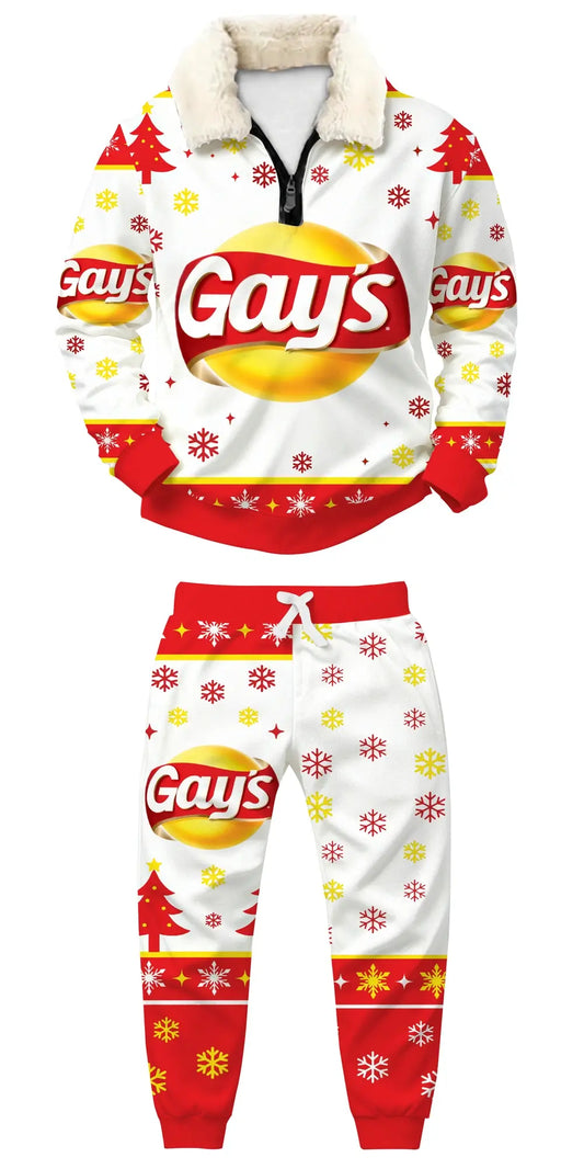 Cheesy Christmas Ugly Quarter Zip Sweatshirt & Sweatpant Set