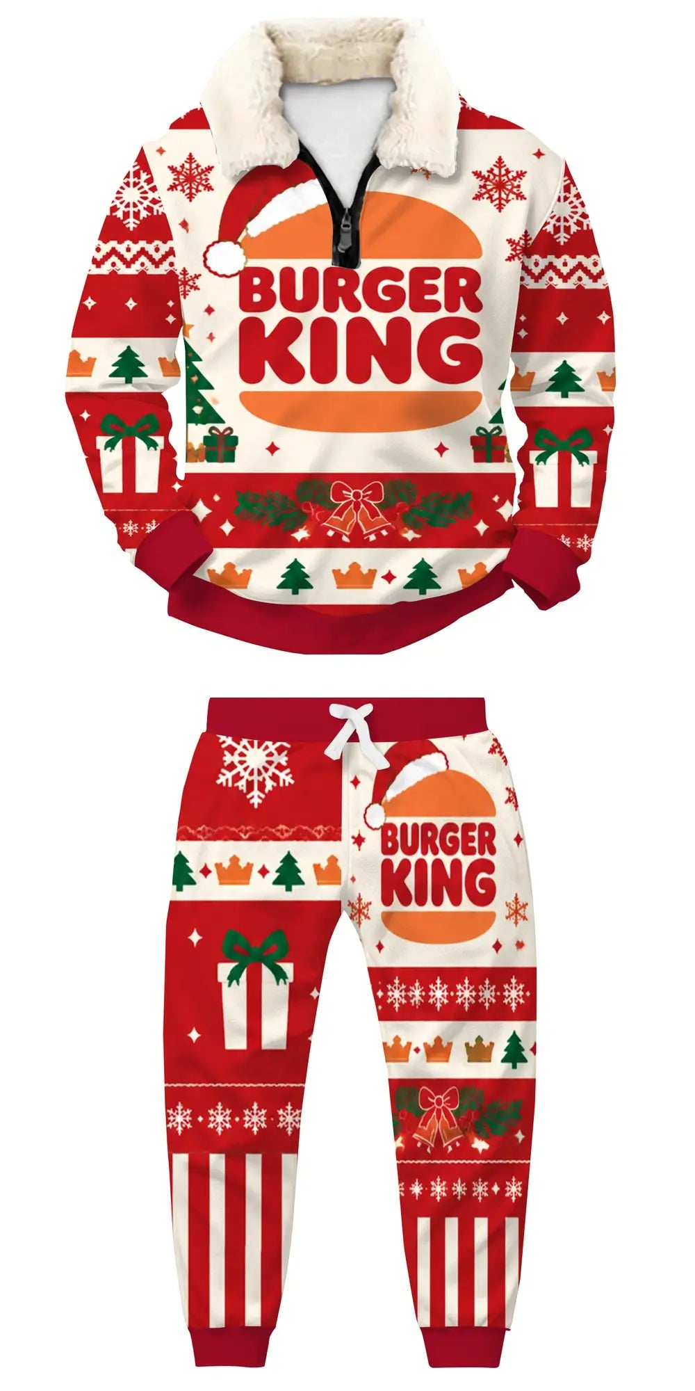 Christmas Burger Ugly Quarter Zip Sweatshirt & Sweatpant Set