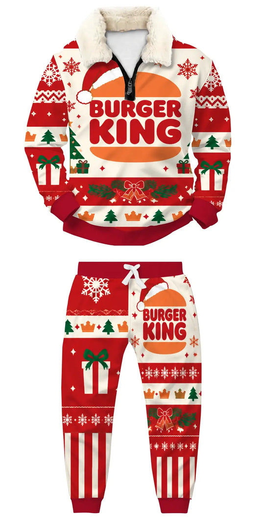 Christmas Burger Ugly Quarter Zip Sweatshirt & Sweatpant Set