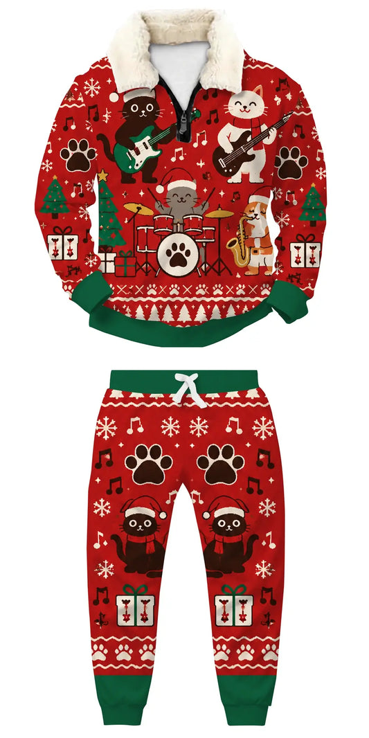 Christmas Cheer Ugly Quarter Zip Sweatshirt & Sweatpant Set