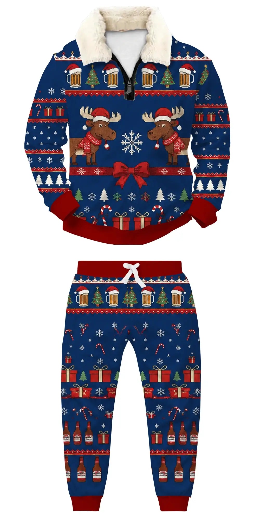Christmas Party Ugly Quarter Zip Sweatshirt & Sweatpant Set