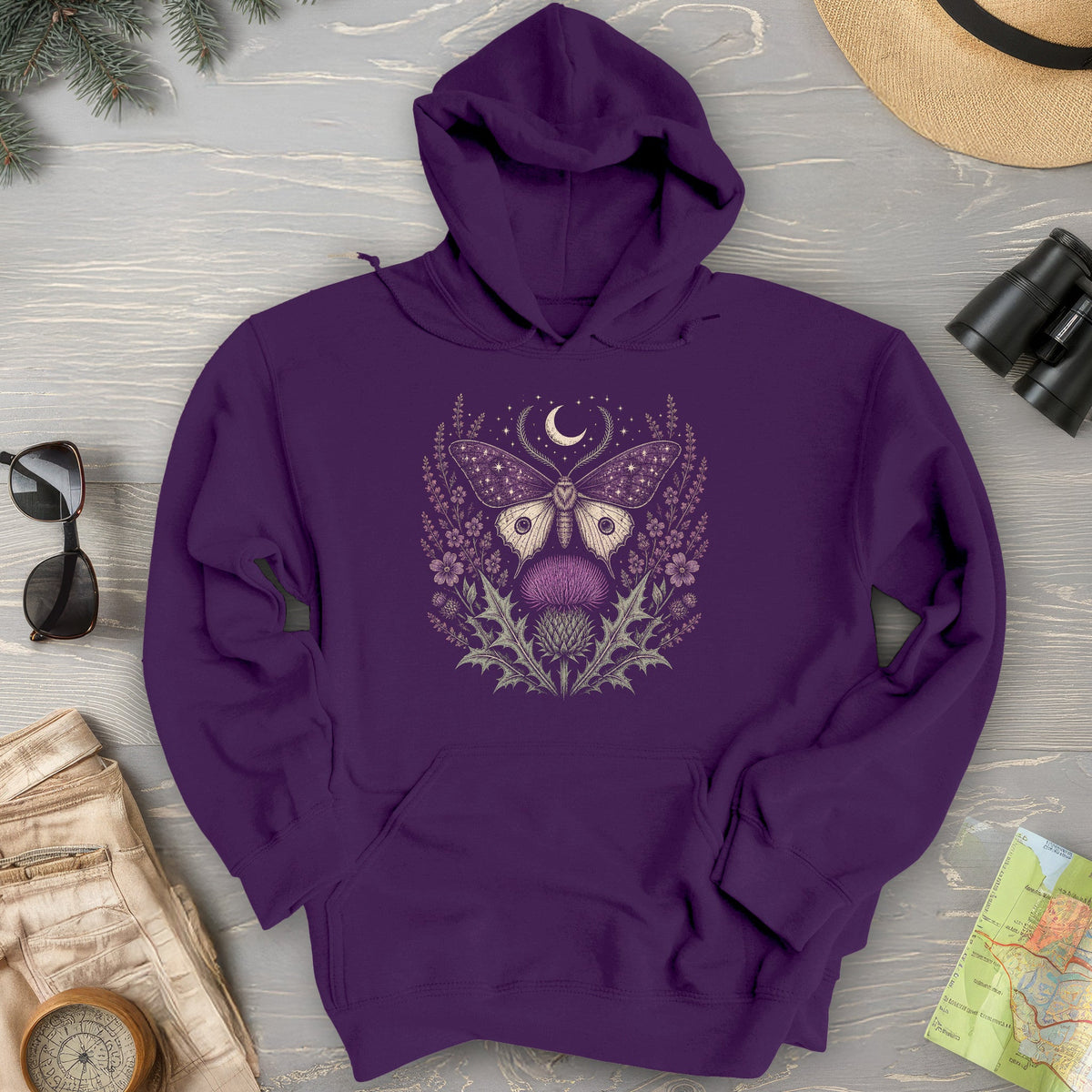 Crescent Thistle Moth Moon Hoodie