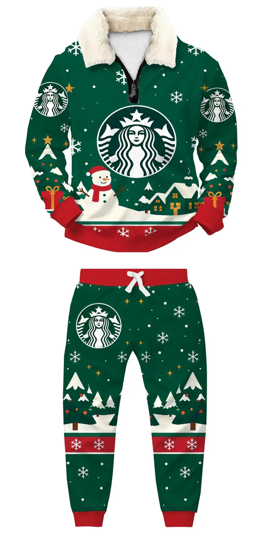 Green Coffee Ugly Quarter Zip Sweatshirt & Sweatpant Set