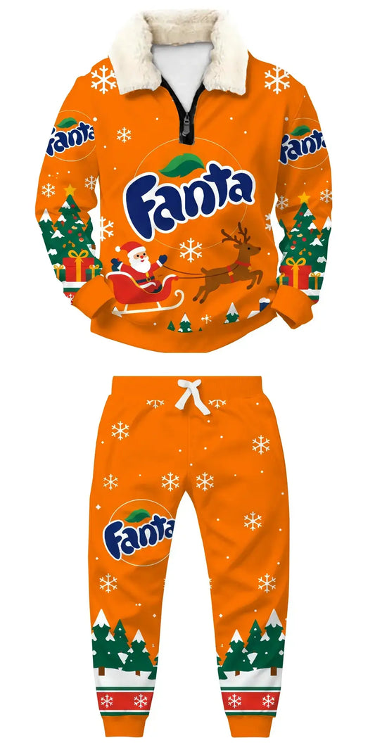 Orange Holiday Ugly Quarter Zip Sweatshirt & Sweatpant Set