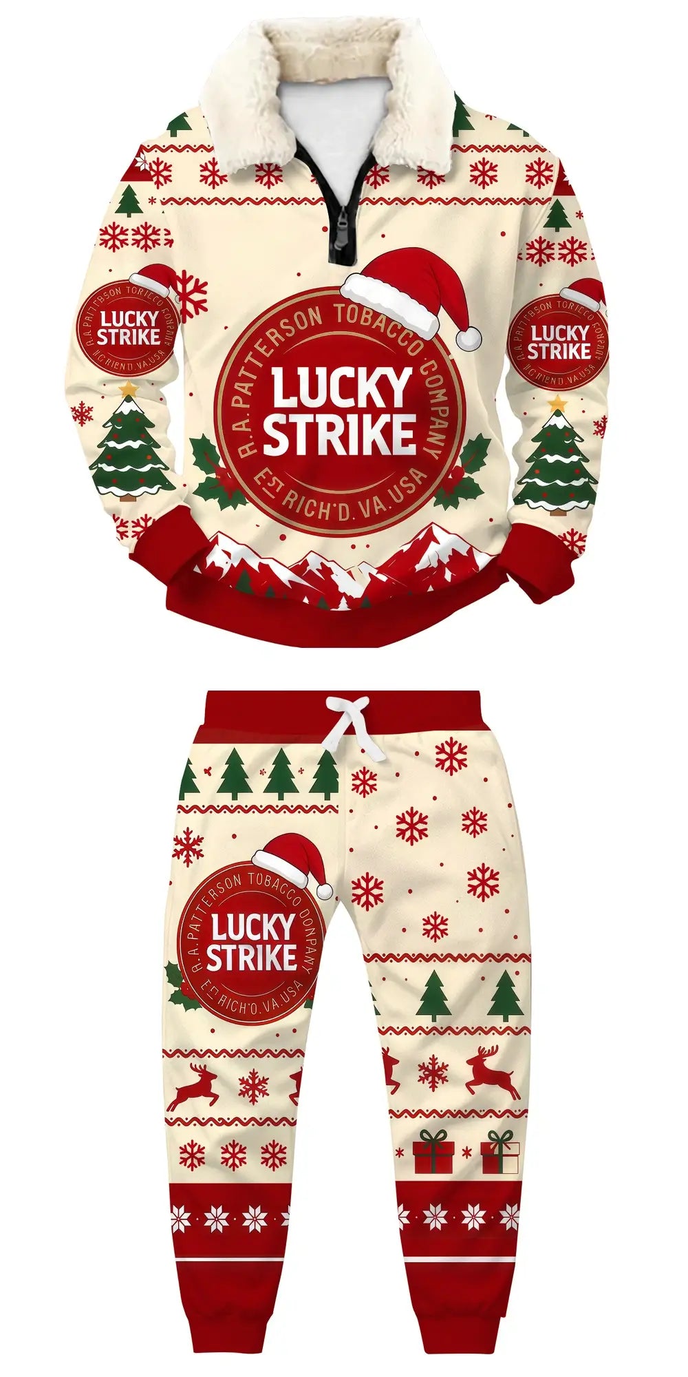 Red Holiday Ugly Quarter Zip Sweatshirt & Sweatpant Set