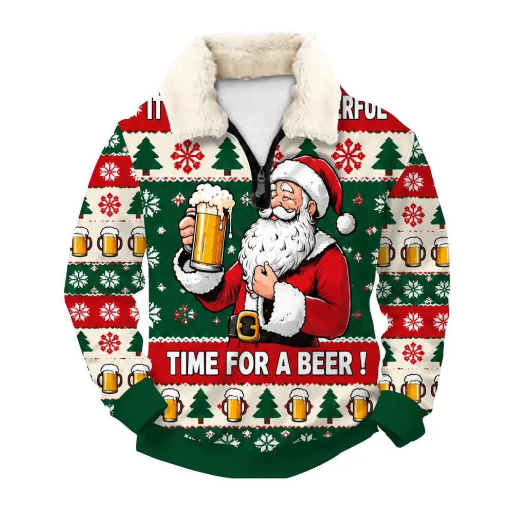 Santa’s Beer Time Ugly Quarter Zip Sweatshirt & Sweatpant Set