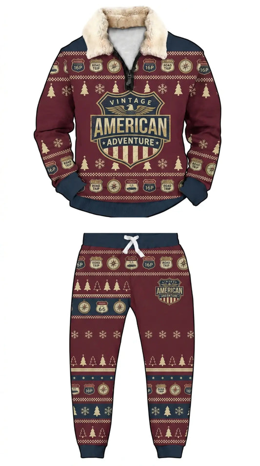 Vintage American Adventure Ugly Quarter Zip Sweatshirt & Sweatpant Set